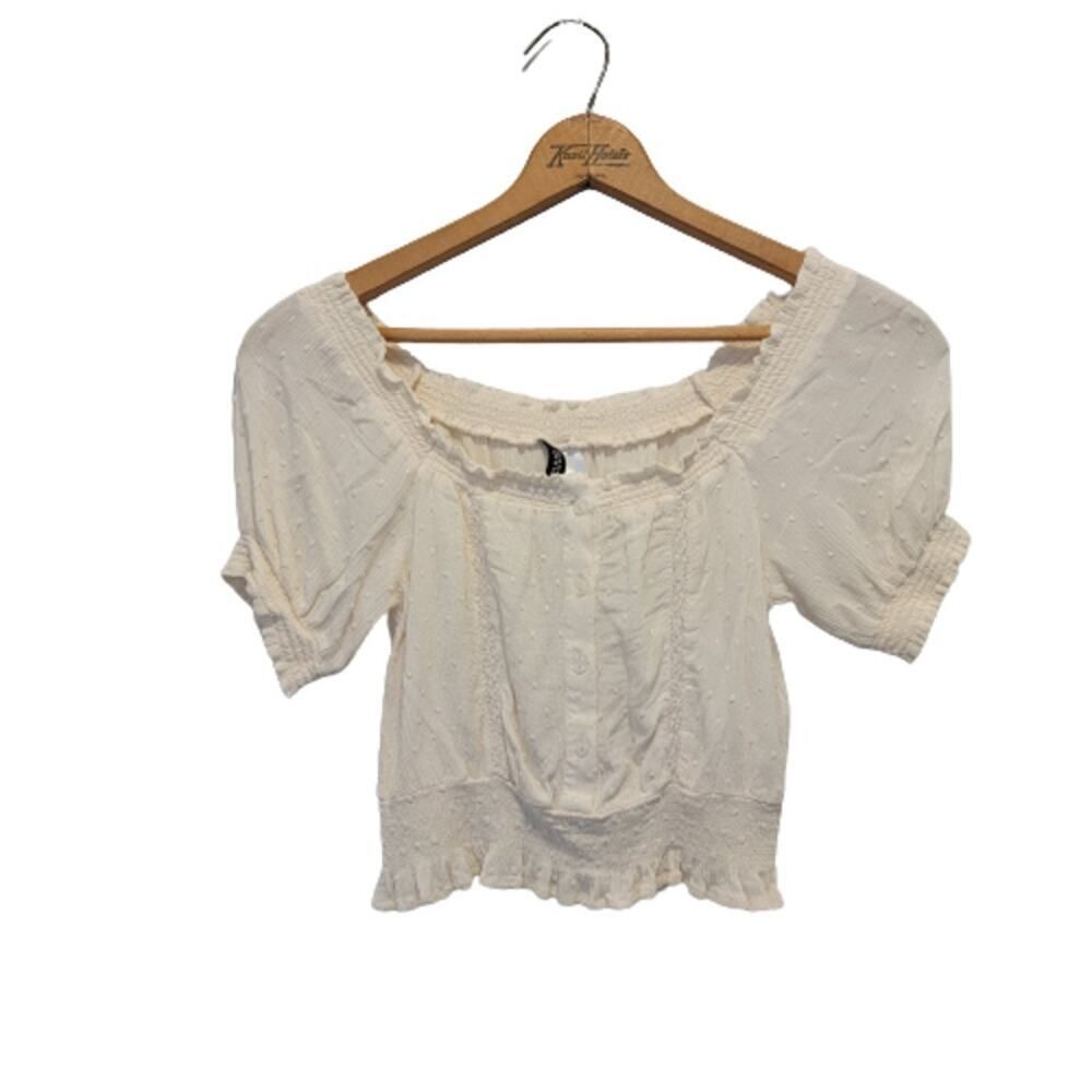 H&M M Feminine Swiss Dot Crop Tank Top Cream Size 4 Milkmaid